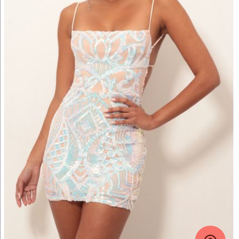 Starstruck Strappy Dress In Nude Iridescence